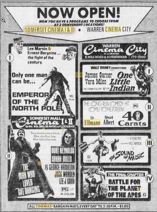 Somerset Cinema I & II (Somerset Inn Cinema I-II-III) - Ad From June 29 1973